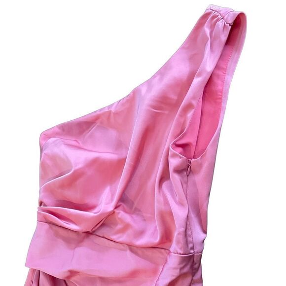 Do & Be Pink Satin Ruched One Shoulder Dress - Size Medium - Picture 6 of 6